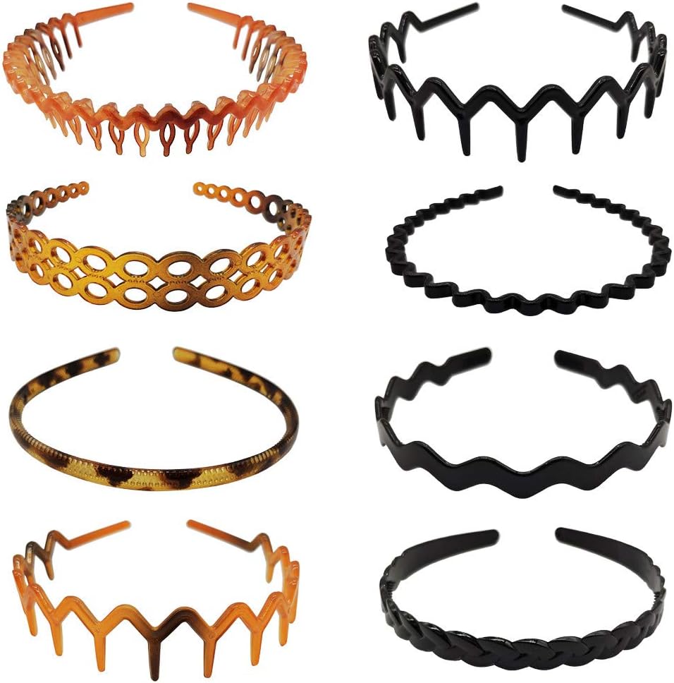 Hixixi 8pcs Elastic Plastic Toothed Hairband Sharks Tooth Hair Comb Zigzag Headband for Women Men (B#)