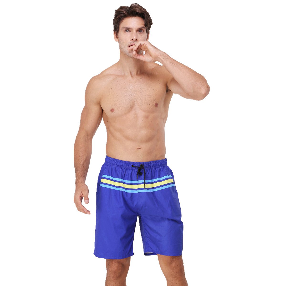youvimi Men Stripe Quick Dry Swim Trunk With Mesh Lining