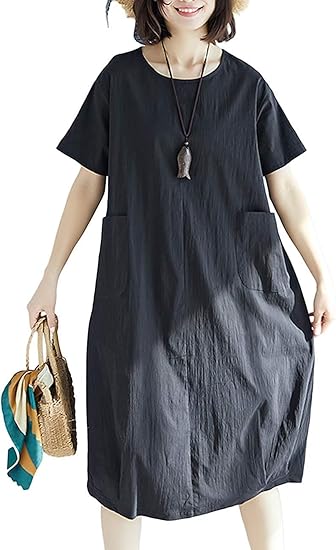 Amazon Co Jp Ucity ユシティ レディースワンピースロングワンピ半袖春夏チュニックワンピース可愛い森ガール文芸風シャツワンピーストップス綿おしゃれ優しい風合い体型カバー着痩服 服 ファッション小物