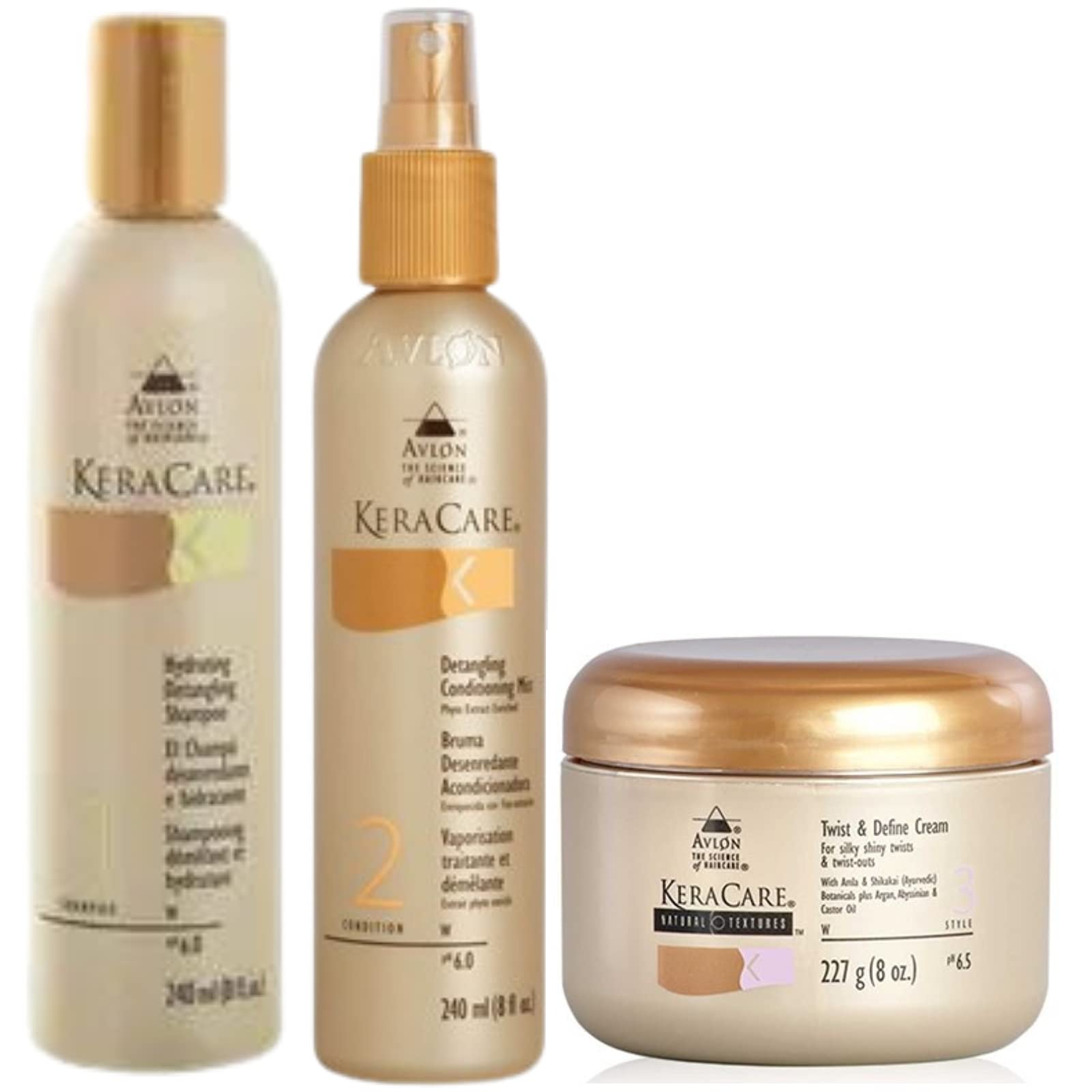 Ceces Home & Garden KeraCare Natural Textures Trio Bundle Contains Hydrating Detangling Shampoo 240ml, Conditioning Mist 240ml, Twist and Define Cream 227g