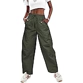 LOOKBOHO Women's Summer Cargo Pants 2026 High Waist Loose Barrel Parachute Drawstring Lightweight Hiking Raver Trousers