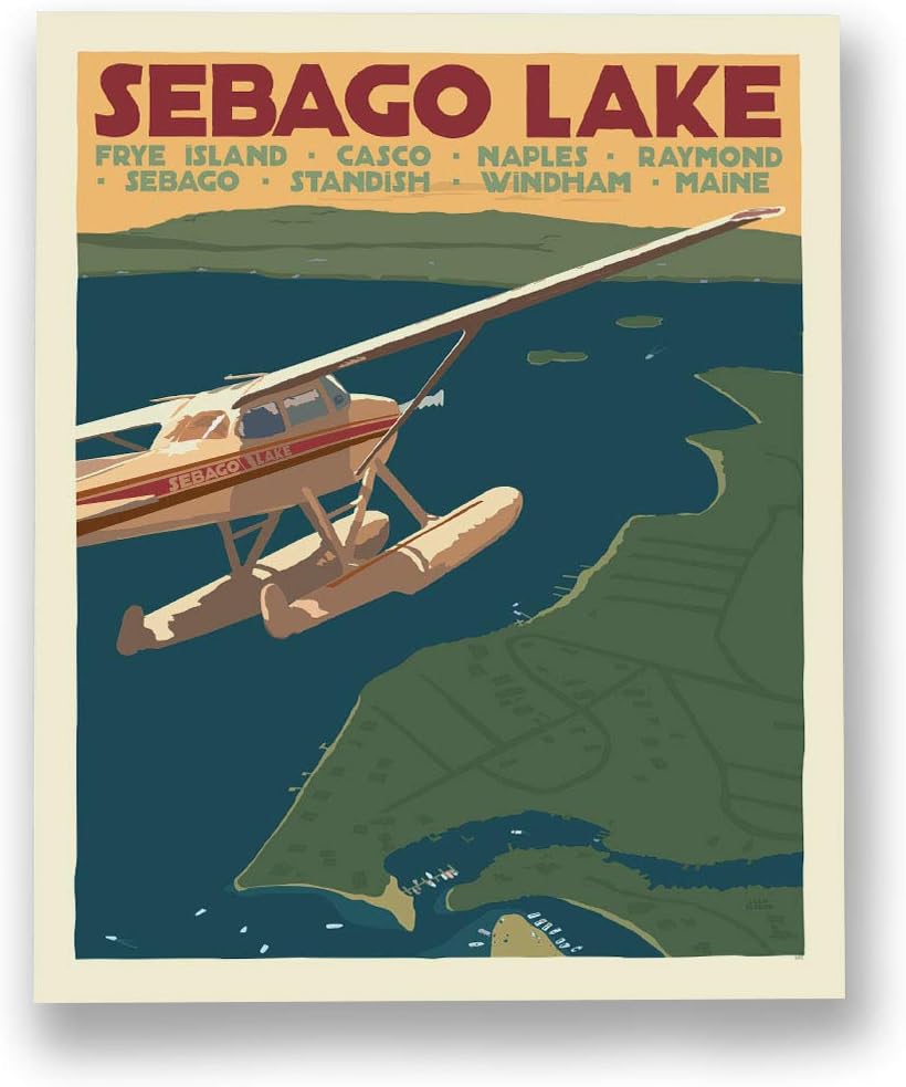 Sebago Lake Maine Seaplane Print (8x10 Travel Poster, Wall Decor Art)