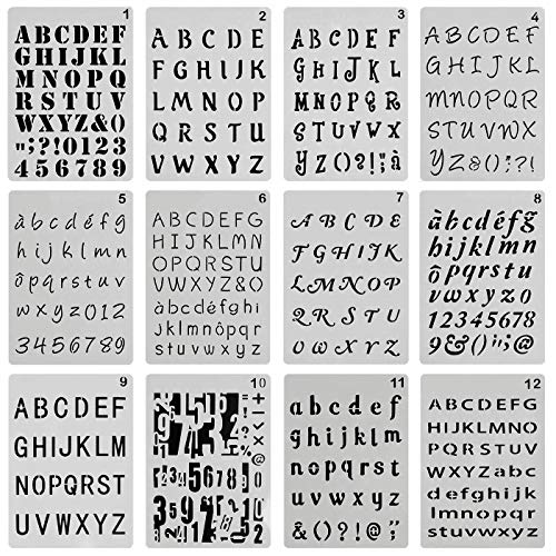 ONEST 12 Pack Letter and Number Stencils Alphabet Stencil Journal/Notebook/Diary/Scrapbook DIY Drawing Template Stencil, 4x7 Inch - Thumbnail 7