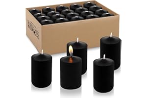 AMUSAER Unscented Black Votive Candles, 20 Packs 1.5 Inch Diameter Tapered Wax Candles for Wedding, Party & Home (15 Hour), 1.5" D x 2.25" H