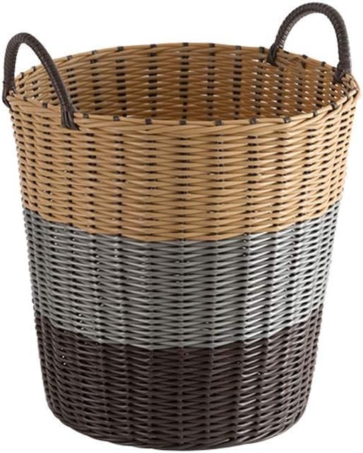 QTQHOME Laundry Baskets Plastic Wicker Rattan Style Laundry Hamper Storage Basket with Handles,Suitabale for Bedrooms Bathroom (Color:Coffee)