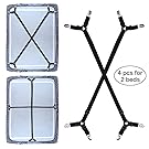 Premium Sheet Straps, 4 Pcs(2 set) Adjustable Crisscross Fitted Sheet Clips Band Grippers Suspenders Corner Holder Elastic Heavy Duty for All Bedsheets Mattress Corners Flat Sheets Long Type (Black)
