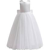 Glamulice Flower Girls Satin Bridesmaid Dress V Open Back Long A Line Wedding Pageant Dresses Princess Party Ball Gown