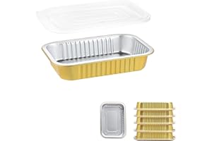 MESTAEK 7x5 Sturdy Foil Pans + Snap-On Lids (5 Pack) | 2X Thicker Heavy Duty Reusable Foil Tins 20oz | Grill Oven Microwavable Multi-Use Pan, Pot| Disposable Aluminum Foil Pans for Baking Cooking