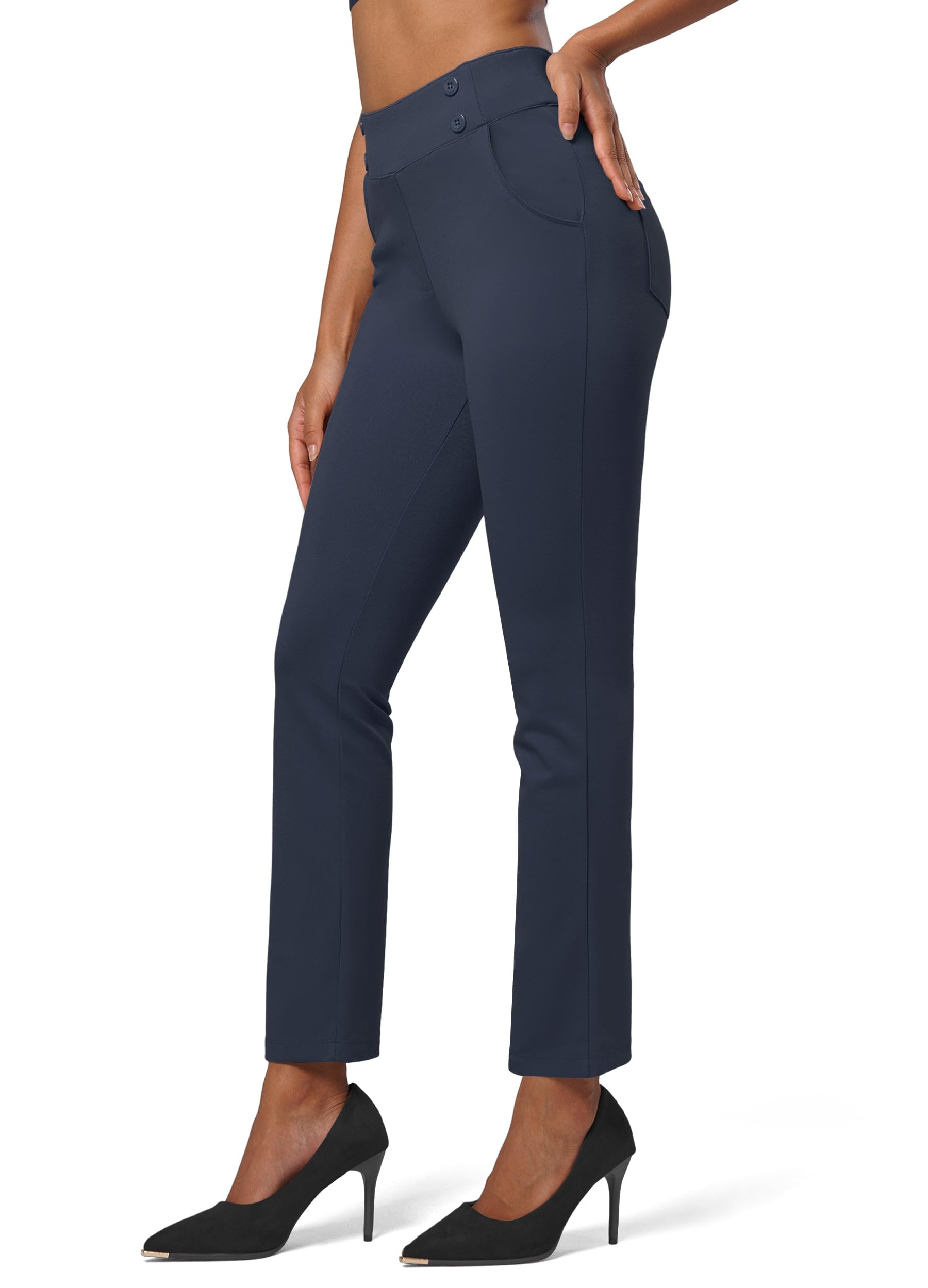Willit 33 Dames Yoga Broek Bootcut Werk Pantalon Stretch Kantoor met Riemlussen 4 Zakken, Bordeaux, XXL