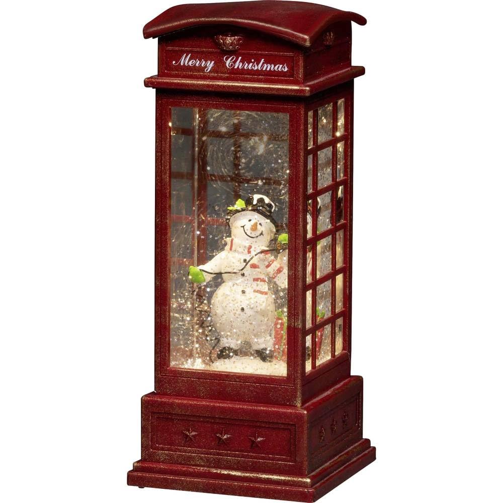 Konstsmide Lantern : Snowman In Red Telephone Box : Water Filled : Battery Operated & Timer : 4367-550