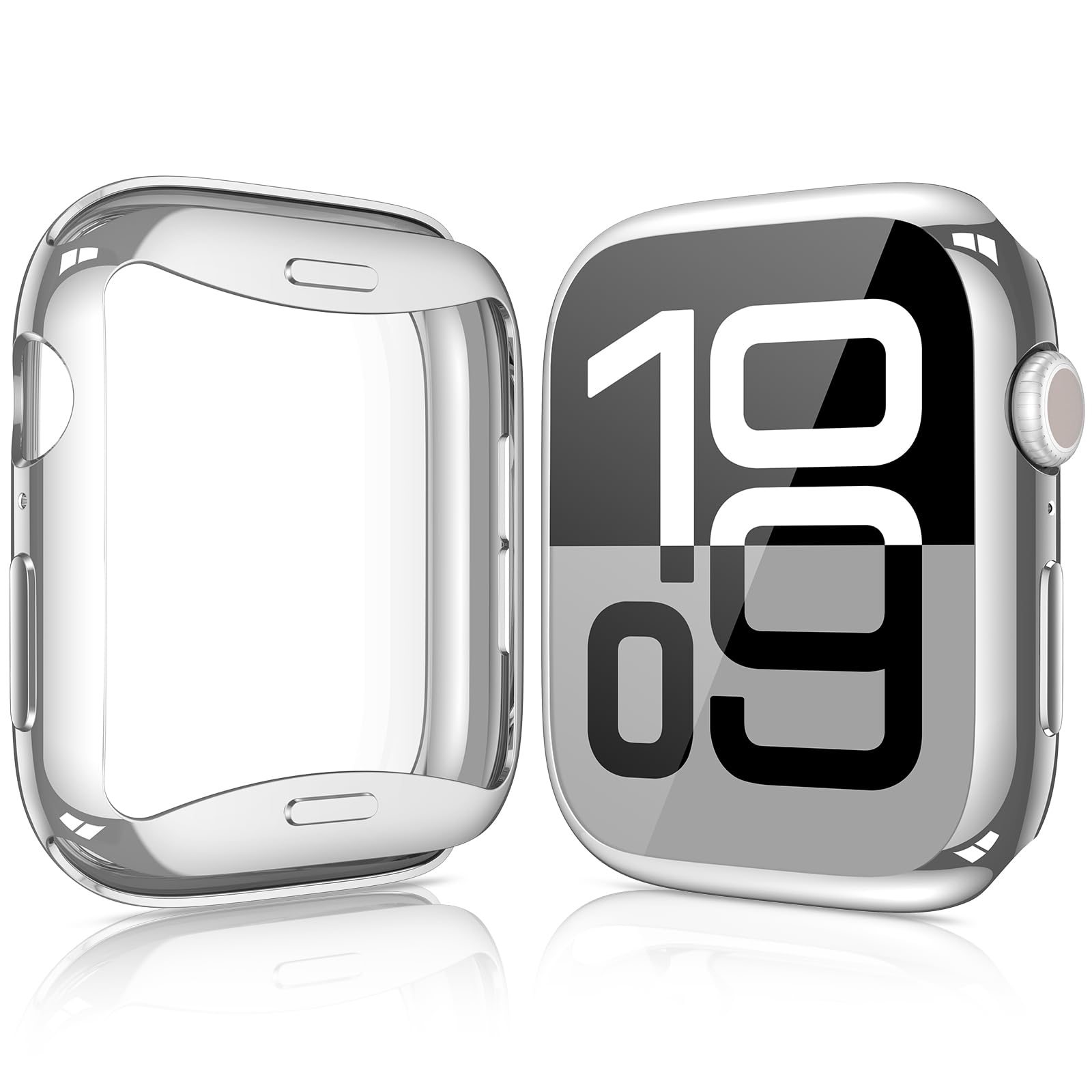 Photo 1 of [2 Pack] JULK 46mm Silver Case with Screen Protector for New Apple Watch 11 (2025), Slim Guard Bumper, Full Coverage Soft TPU Protective Cover for iWatch Series 11/10 46mm (1 Silver + 1 Transparent)