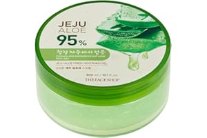 The Face Shop Jeju Aloe Soothing Gel | Multi-use Moisturizing & Soothing Gel For Face, Body & Sun Burn Care | 95% Aloe Vera Extract, All Skin Types, 10.14 fl oz, Korean Skincare