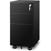 DEVAISE 3 Drawer File Cabinet with Lock, Fully Assembled Except Casters | Under Desk Metal Filing Cabinet with Wheels for Home Office Fit Legal/Letter/A4 File, Black