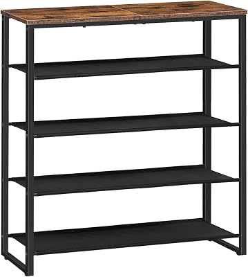 Zapatero, Estantería para Zapatos de 5 Niveles, 4 Compartimentos de Tela Oxford y Placa Superior, para 16-20 Pares de Zapatos, para Entrada, Aparador, Marrón Rústico EBF50XJ01