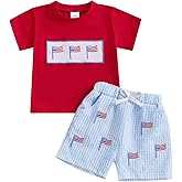 Toddler Baby Boy 4th of July Outfits American Flag T-Shirt Tops Plaid Shorts Set Fourth of July Boys Clothes