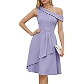 Dressystar Women One Shoulder Ruffle Wedding Guest Dress Spring A Line Wrap Knee Length Cocktail Formal Dresses with Pockets