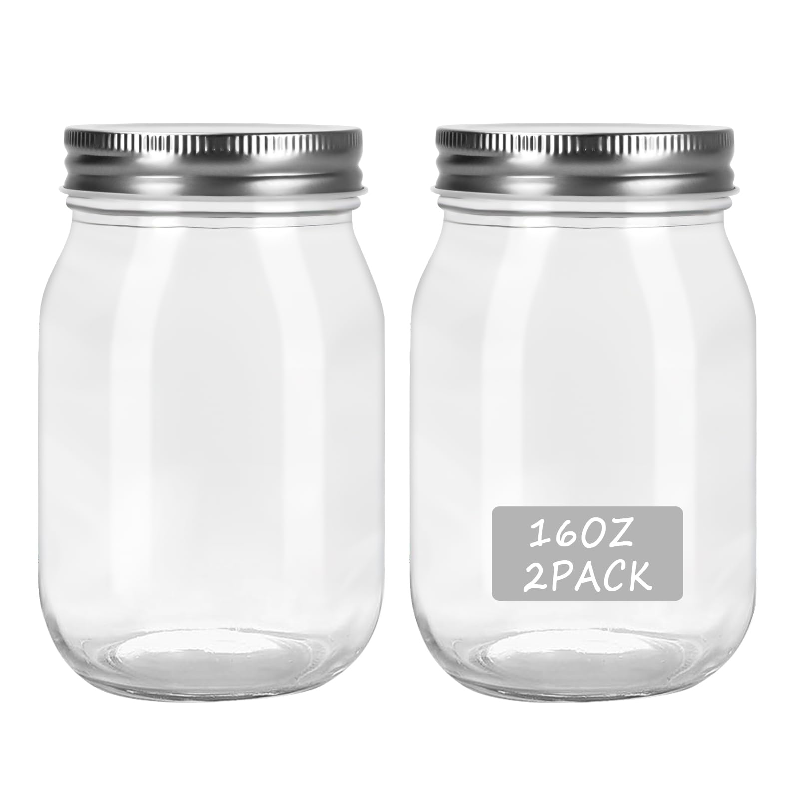 HOXHA 2 Pack 16 oz Glass Regular Mouth Mason