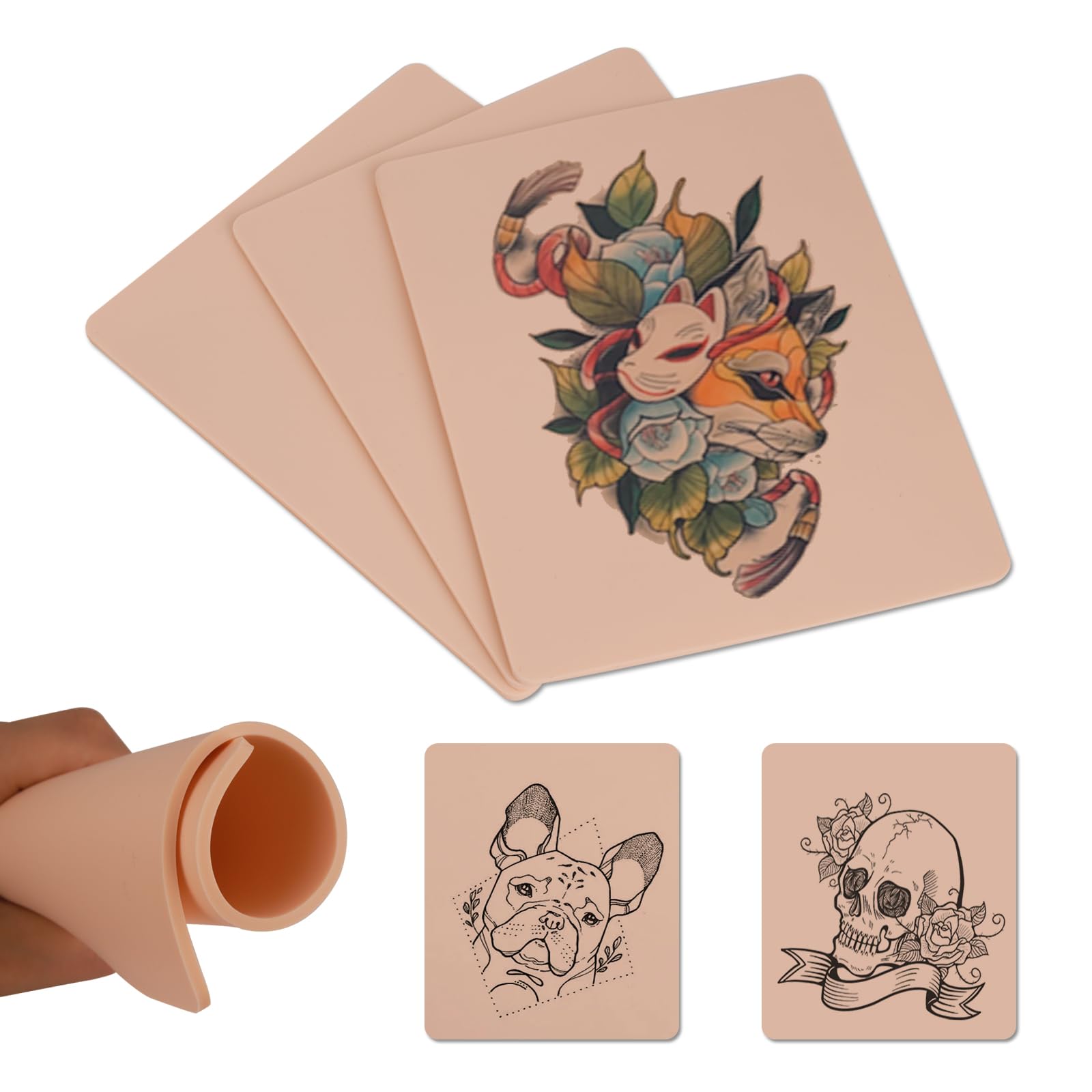 TONBAO 3MM Tattoo Practice Skin 3PCS Double-Sided Tattoo Fake Skin 19 x 14 cm for Beginners and Experienced Artists