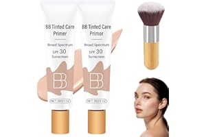 AGONAME BB Blur Tinted Moisturizer SPF 30, BB Cream Tinted Moisturizer with Broad Spectrum SPF, BB Tinted Care Primer with Brush (Natural, 2PCS)