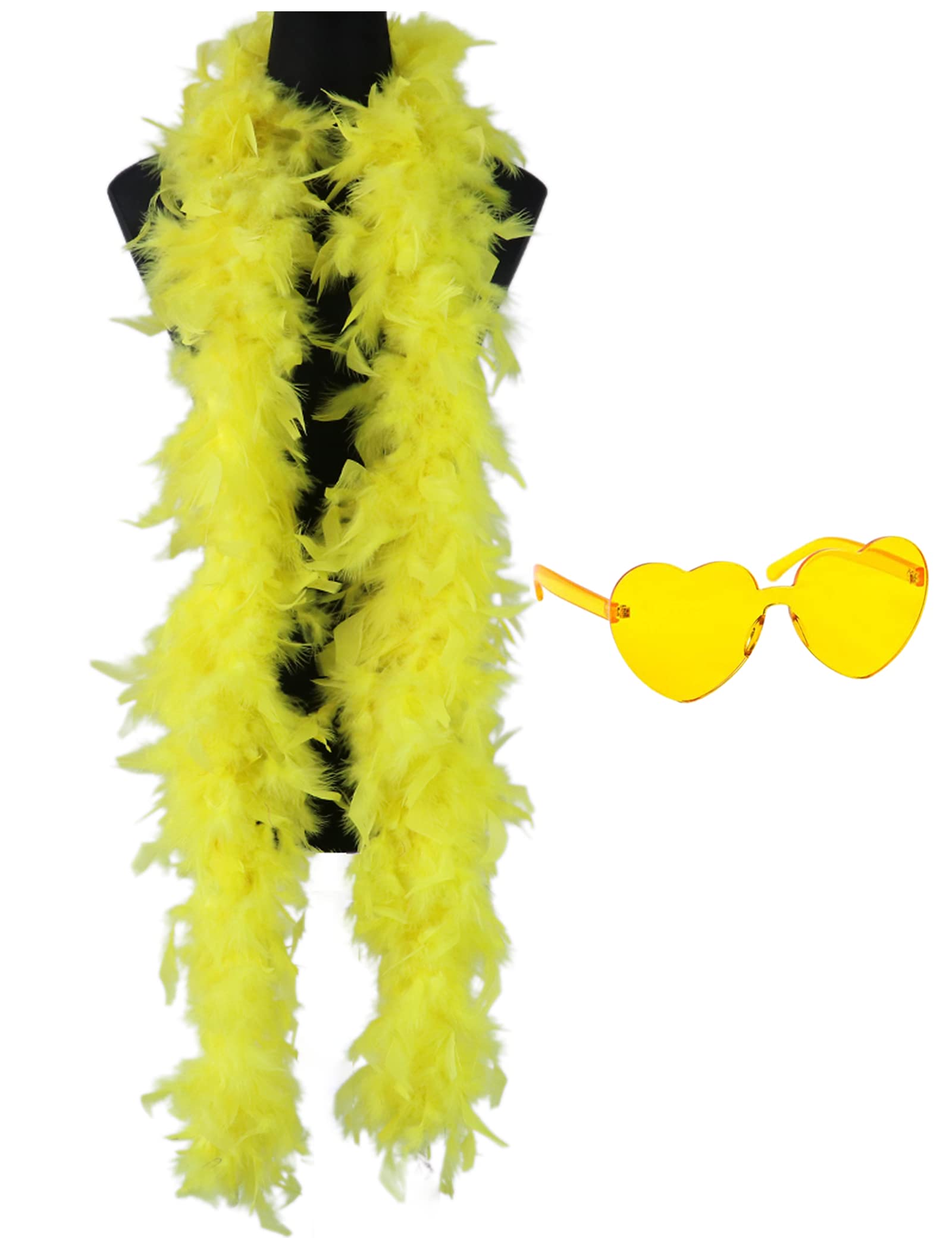 db11 Colorful Feather Boas, 6.6ft Feather Boa for Women for Dancing Wedding Party Cosplay Halloween,with Heart Rimless Sunglasses