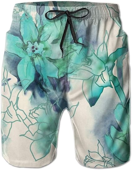 Hombre 100% poliéster verde azulado floral con flores de primavera