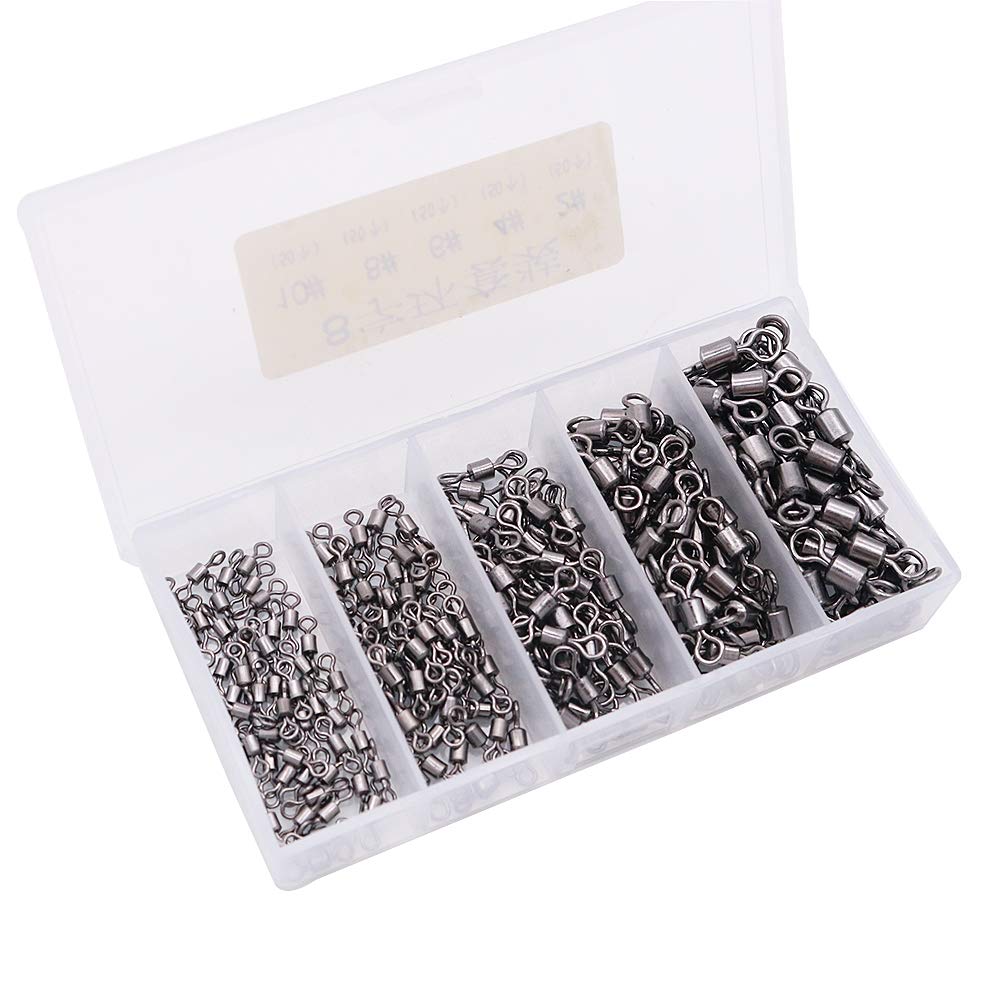 VOANZO 250Pcs Fishing Rolling Barrel Swivel Connector Tackle Strong Strength Stainless Steel Black Nickel Saltwater Fishing Swivels