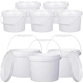 Leinuosen 8 Pcs 1.85 Gallon Plastic Food Safe Bucket with Lid and Handle | Durable Heavy Duty Bucket Set, Pail Container for Multipurpose Storage, Paint Art Crafts Projects