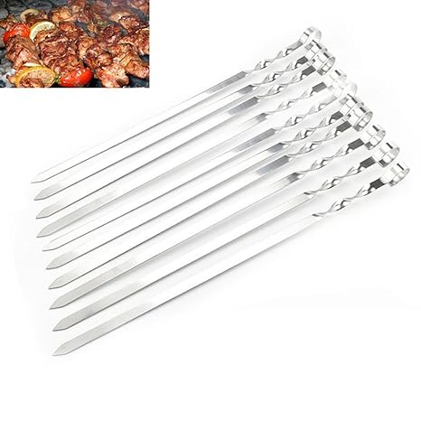 Rishil World 6Pcs 45cm BBQ Barbecue Skewer Flat Metal Cooking Grilling Kabob Kebab Skewers Sticks