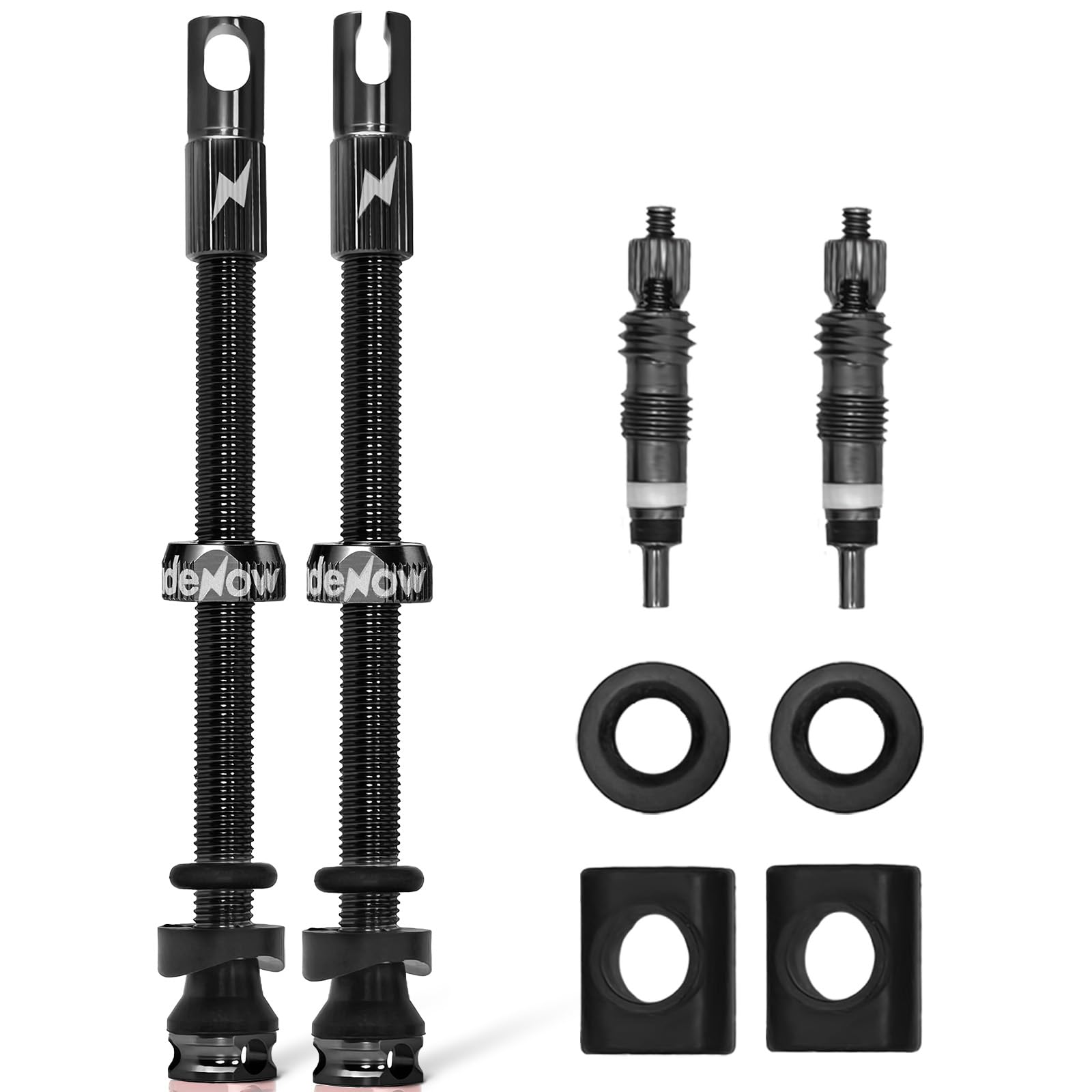 Photo 1 of RideNow Tubeless Presta Valve Stems, 85mm Super Light Alloy Presta Tubeless Valve Stem Kit with Valve Core Remover Tool and Valve Stem Caps, Multiple Color and Size Options(Pair),Black