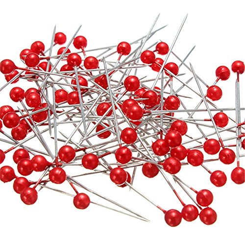 Wetco 800 Pcs 3.5 cm Round Pearl Head Pins Dressmaking Pins Corsage Florists Weddings Sewing Pin (Red)