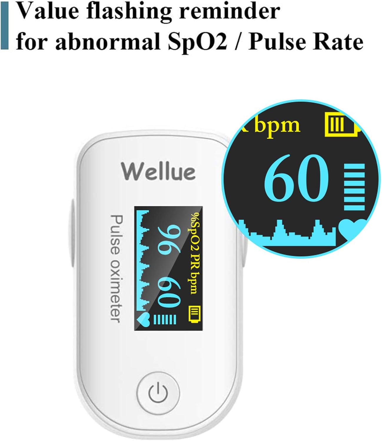 Wellue Pulse Oximeter Fingertip Blood Oxygen Saturation Monitor with Batteries for Wellness Use FS20F Bluetooth: Health & Personal Care