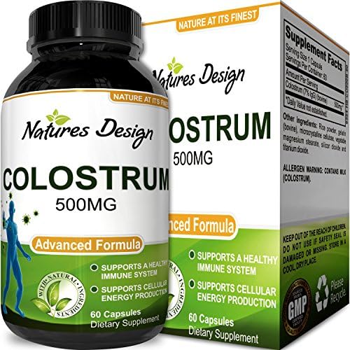 Bovine Colostrum Supplement - Anti Aging Benefits with Antibodies for Skin and Muscle Strength - Immune System Gastrointestinal Support with Proteins Vitamins Minerals Antioxidants - Natures Design