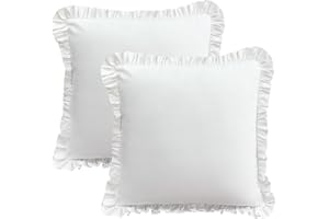 Dekeyoo 26x26 Euro Sham Covers，Ruffled Square White Euro Pillow Shams Covers Set of 2, 100% Brushed Microfiber 26x26 inches Bedding Pillow Cover with Envelope Closure White