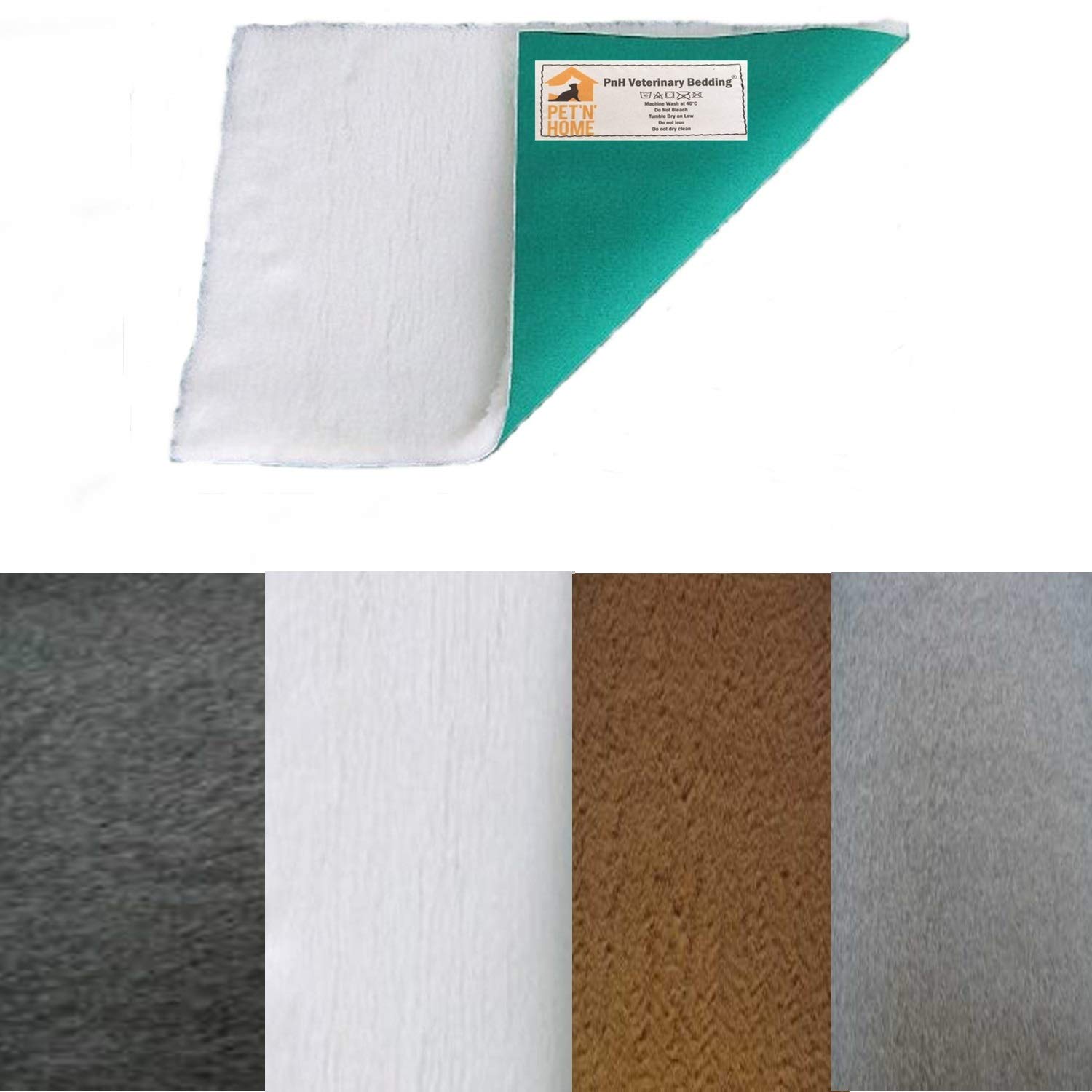 PnH Veterinary Bedding - Green Back - GREY, BROWN, CHARCOAL or WHITE - Vet Bedding Pieces - Many Sizes - READY TO USE, SELVAGE EDGE REMOVED (100cm x 50cm, WHITE)