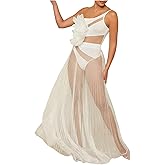 Verdusa Women's Mesh Sheer Lightweight Maxi Skirt A Line High Waist Flare Flowy Skirts