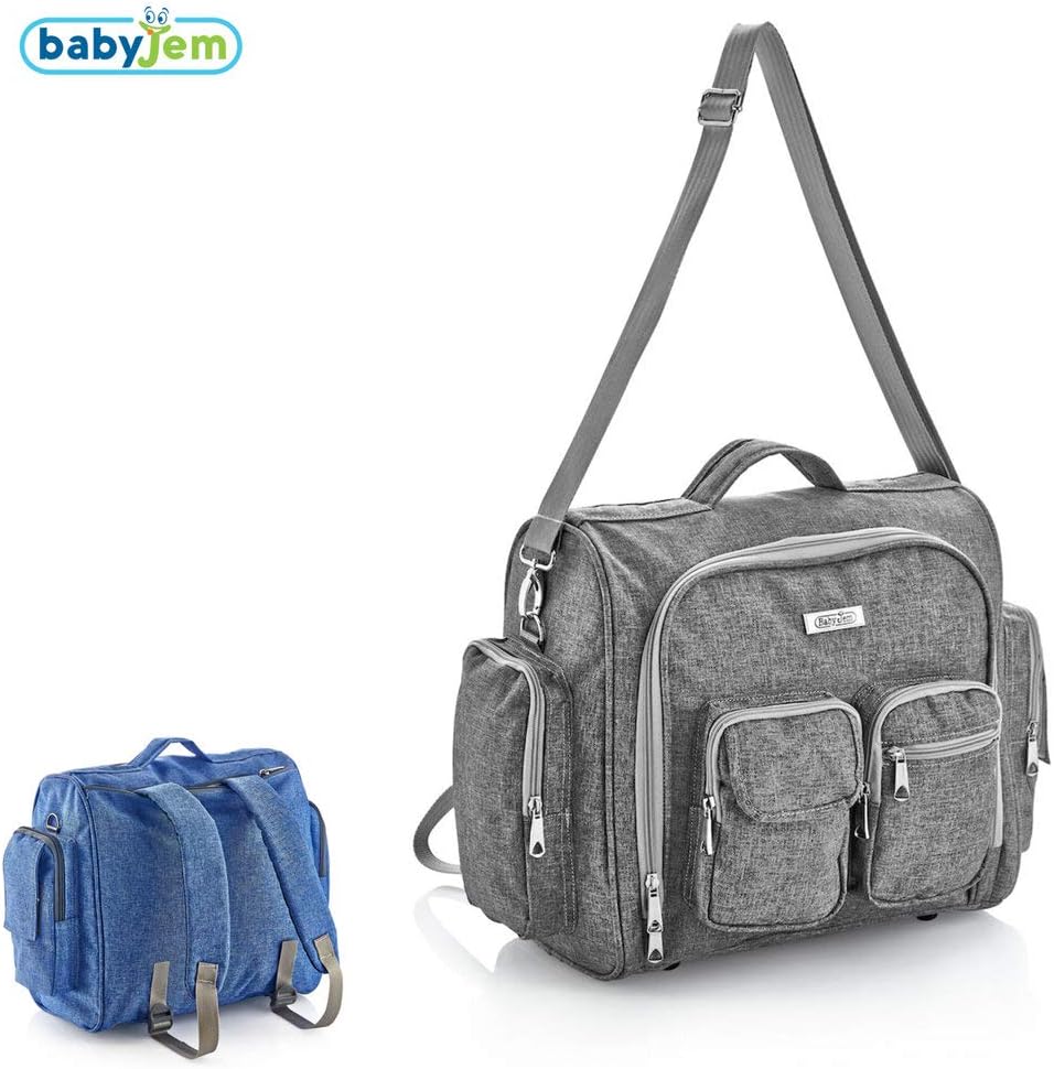 Babyjem Baby Care Bag, Gray Denim Fabric, Convenient, Pocket, Portable, Baby Needs, Wipeable Fabric