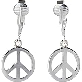 Aloha Earrings Non Pierced Silver Tone Clip On Peace Sign Dangling Earrings