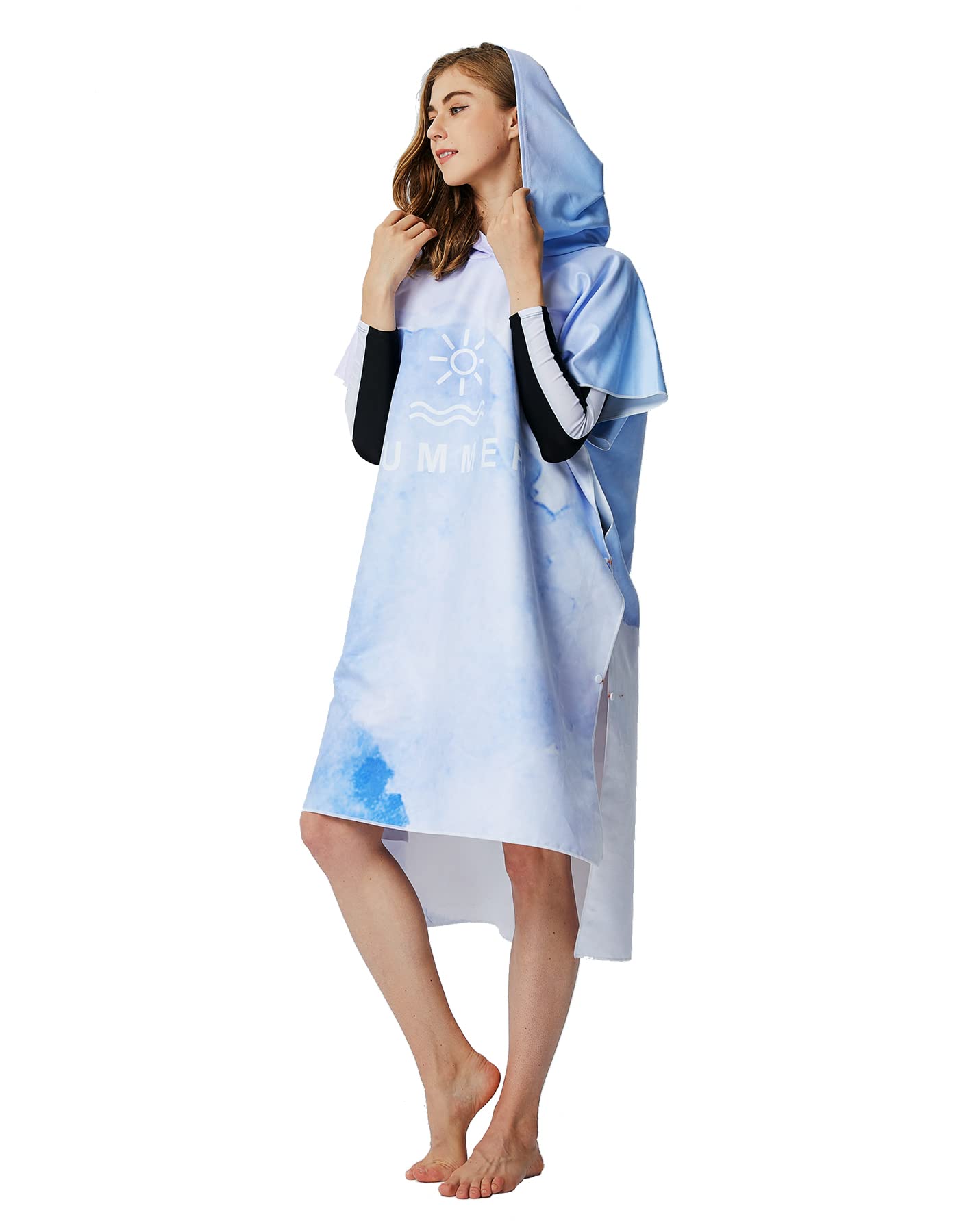 BOLIHOMES Robe Towel Poncho with Hood,Quick Drying Lightweight Oversize Microfiber Changing Robe Towel for Adults Men Women Beach Surfing Swimming Camping Travel Wetsuit Changing Fit All (Summer)