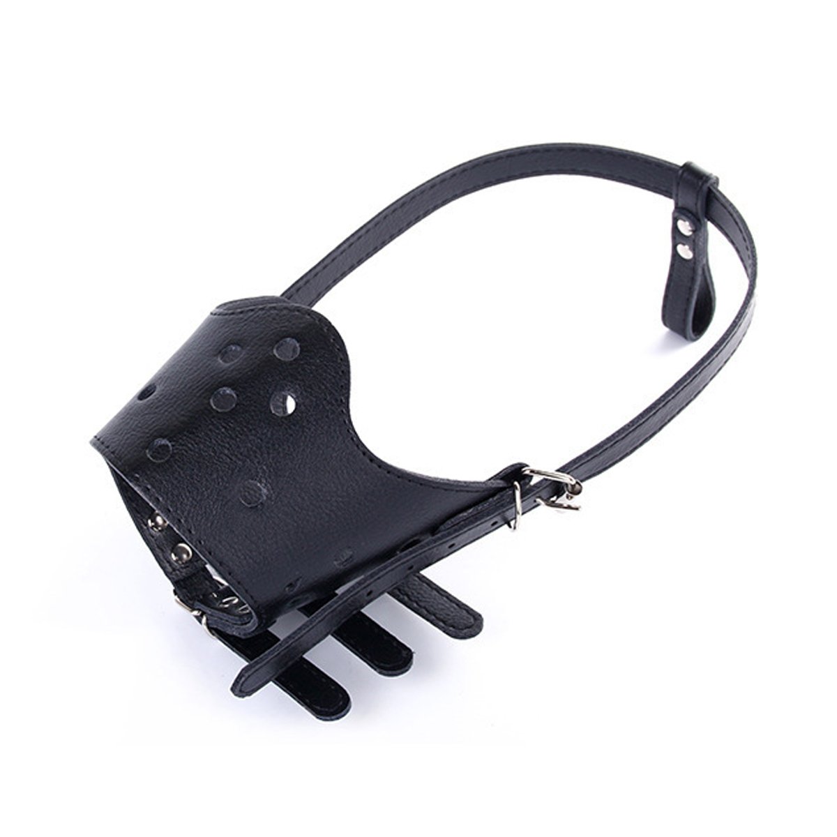 PETCUTE Leather Muzzle for Large Sized Dog,Basket Muzzle for Dogs with Adjustable Straps,Breathable Dog Muzzles to Prevent Biting and Eating,Mouth Guard for Large and Medium Dogs M Black