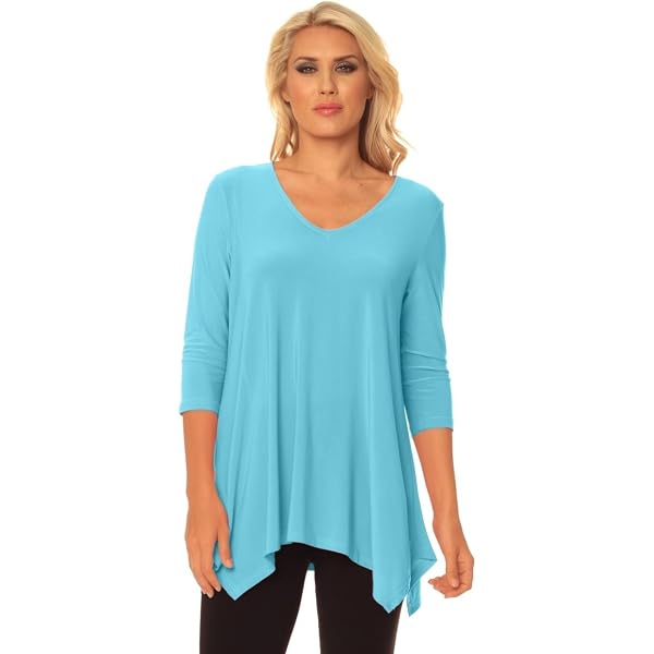 ALISHA D Women's Round Neck Top - Three Quarter Sleeve Scoop Neck Shirt In Solid Colors (S-XL)