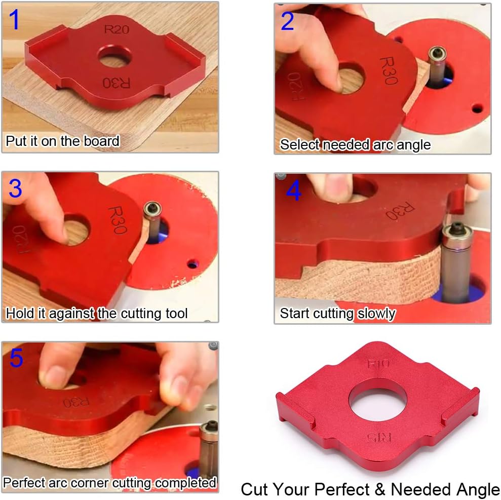 OwnMy Set of 2 Radius Jig Router Templates Corner Radius Routing Templates, Aluminium Alloy Routing Rounded Corners Router Bit Templates for Woodworking Routing, R10 R15 R20 R30 (Red) - - 