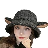 Women Girls Cute Sheep Ear Plush Bucket Hat