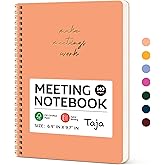 Taja Meeting Notebook for Work Organization - Work notebook with action items, Meeting Minutes Planner Notebook, Perfect Office Supplies for Men & Women - Coral