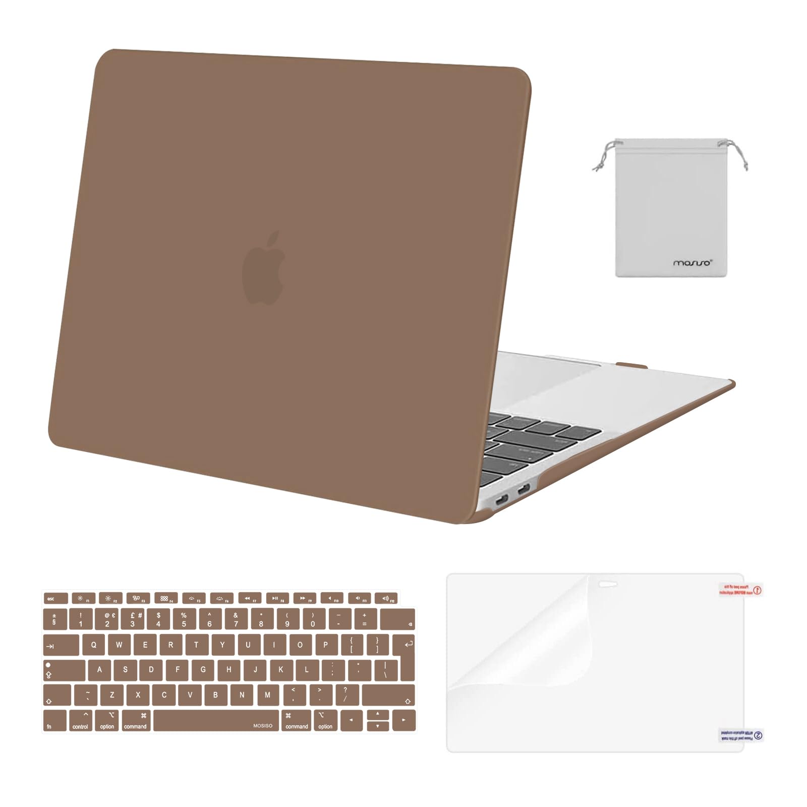 MOSISO Compatible with MacBook Air 13 inch Case M1 2021 2020 2019 2018, Hard Shell for MacBook Air M1 Case 13.3 inch A2337 A2179 A1932 & Keyboard Cover & Screen Film & Storage Bag, Caramel Brown
