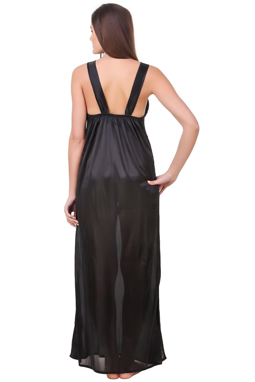 fasense women satin nightwear 2 pc set of nighty & wrap gown om007