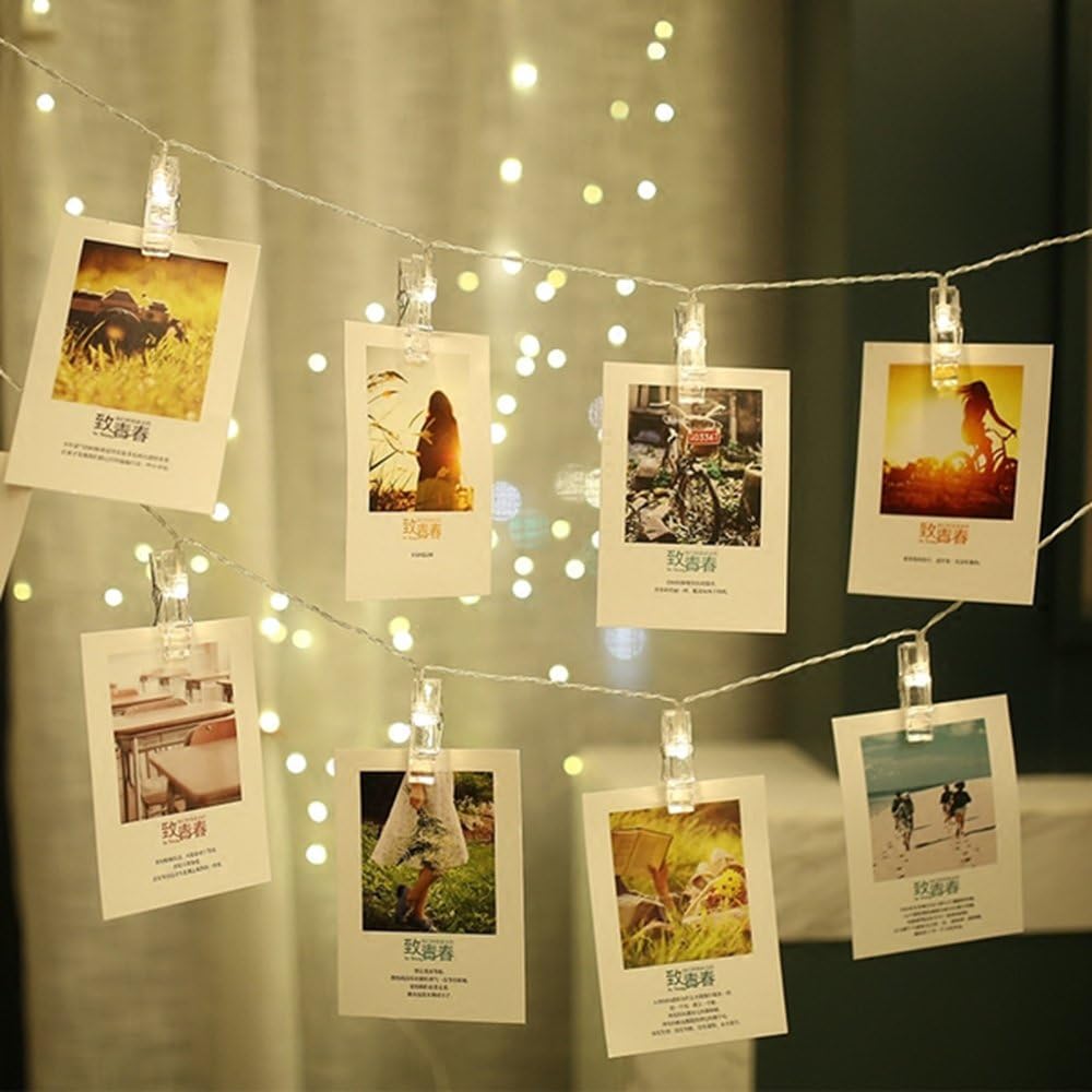 Led Photo Clip String Lights Christmas String Lights Indoor/Outdoor,Battery Operated Wall Lights with 40 White Light Clips for Decoration Hanging Pictures/Home/Party/Christmas Decor Low voltage power