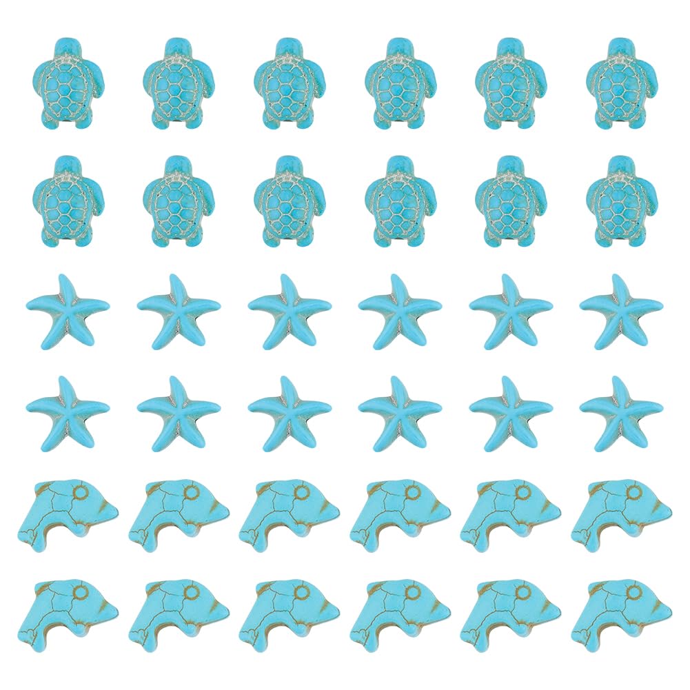 SUNNYCLUE 90Pcs Turtle Starfish Dolphin Bulk Boho Style Blue Synthetic Turquoise Double Sided Beading Summer Sea Ocean Animal Spacer Beads for Jewellery Making Kits — image 1