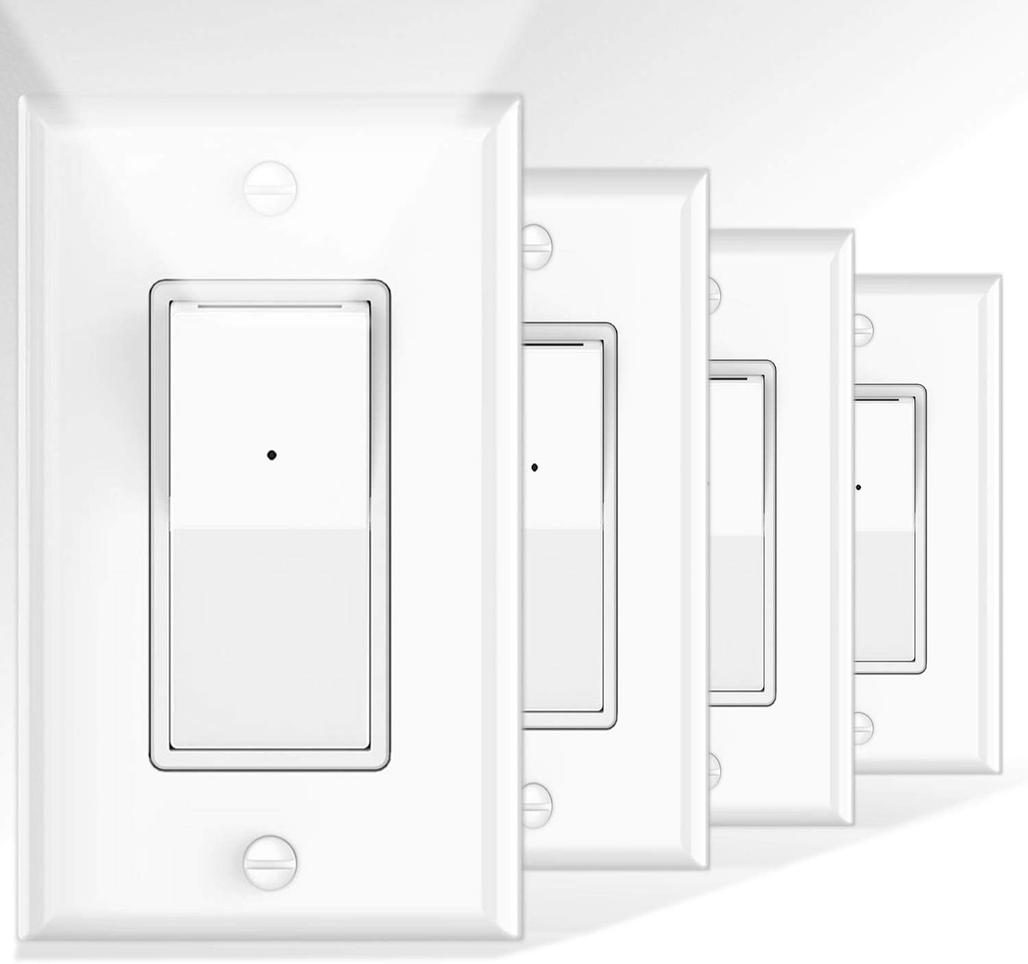 4 Pack Illuminated Light Switch, Decora Paddle Rocker Light Switch with LED Night Light, Automatic On/Off Sensor, Single Pole, 15Amp 120/277Volt, White