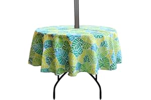 EHouseHome Outdoor Indoor 70inch Round Tablecloth with Umbrella Hole and Zipper, Waterproof Zippered Patio Table Cloths, Spring/Summer Table Covers for Backyard Circular Table/BBQs/Picnic
