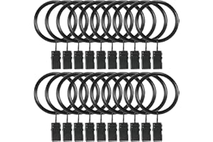 K Y KANGYUN Curtain Rings with Clips 1.5 Inch Set 20 Heavy Duty Curtain Hooks for Decorative Drapery Rings, Rings with Curtain Clips,Curtain Clip Rings,Drapery Rings,Black